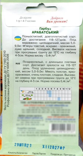 Насіння гарбуз Арабатський 20 насінин Елітсорт 70738
