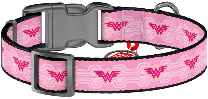 Нашийник для собак нейлоновий з QR паспортом, малюнок "Чудо-жінка 1", пластиковий фастекс, Ш 15 мм, Дов 25-35 см