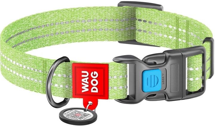 Нашийник WAUDOG Re-cotton з QR паспортом відновлена бавовна пластикова пряжка Ш 20 мм Дов 28-40 см салатовий