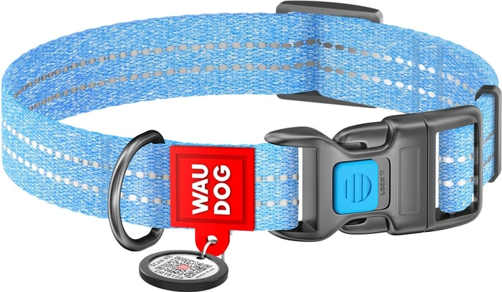Нашийник WAUDOG Re-cotton з QR паспортом відновлена бавовна пластикова пряжка Ш 20 мм Дов 28-40 см блакитний