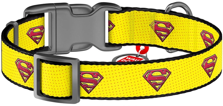 Нашийник для собак нейлоновий з QR паспортом, малюнок Супермен 2, пластиковий фастекс Ш 15 мм Дов 25-35 см