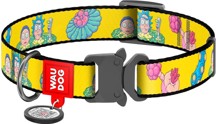 Нашийник для собак нейлоновий WAUDOG Nylon з QR паспортом малюнок "Рік та Морті 1" металева пряжка-фастекс XLШ 25 мм Дов 37-58 см (4508-0280Collar)