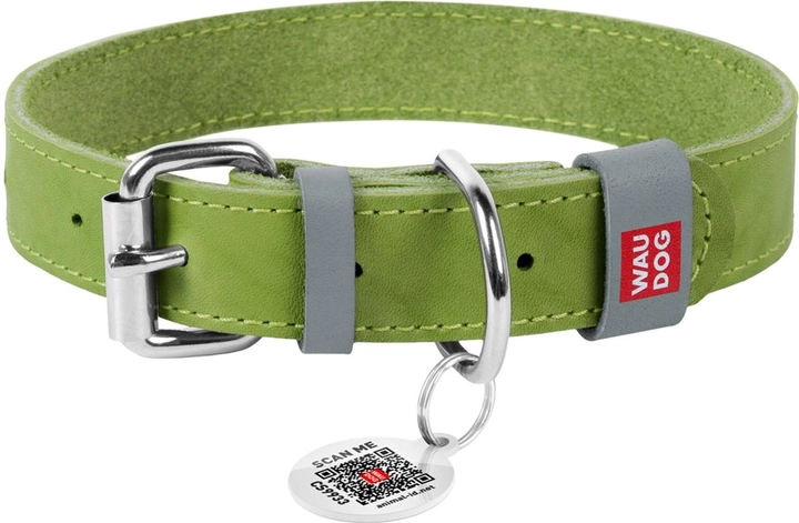 Нашийник для собак шкіряний WAUDOG Classic L Ш 25 мм Дл 38-49 см Салатовий (02185Collar)