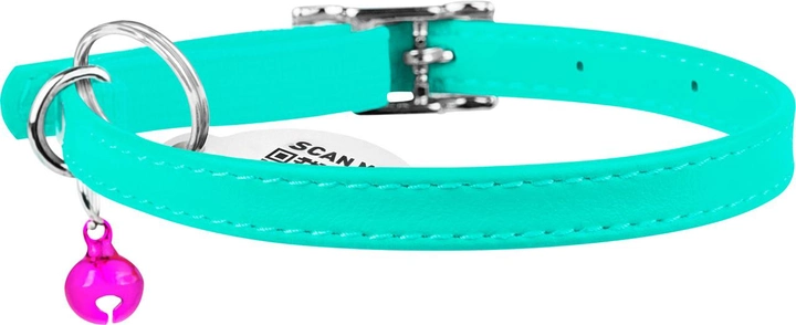 Нашийник для котів Collar WAUDOG Glamour з QR паспортом, без прикрас, Ширина 9 мм, Довжина 22-30 см Ментоловий (324813Collar)