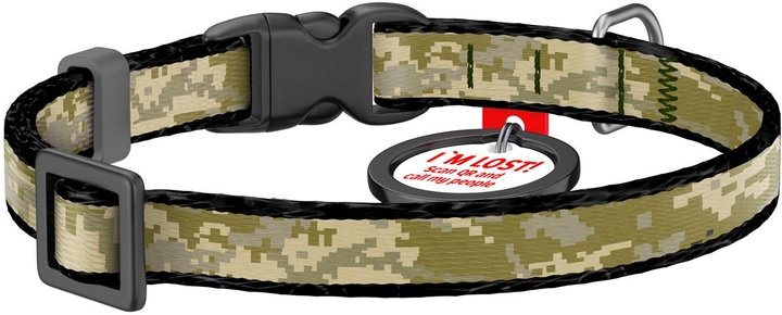 Нашийник для котів та дрібних порід собак нейлоновий WAUDOG Nylon c QR-паспортом "Мілітарі" пластиковий фастекс XS 10 мм х 20-30 см