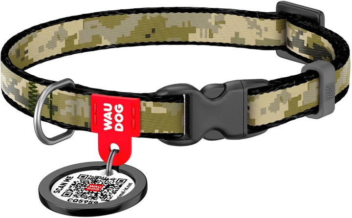 Нашийник для котів та дрібних порід собак нейлоновий WAUDOG Nylon c QR-паспортом "Мілітарі" пластиковий фастекс XS 10 мм х 20-30 см (278-4026Collar)