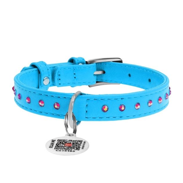 Нашийник для собак COLLAR WAUDOG Glamour зі стразами, блакитний довжина 18-21см ширина 9мм 32522