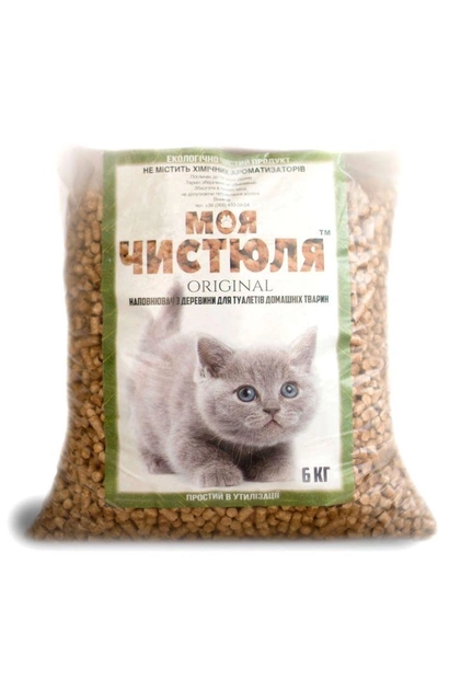 Наповнювач туалетів Моя Чистюля з деревини для котів 6кг
