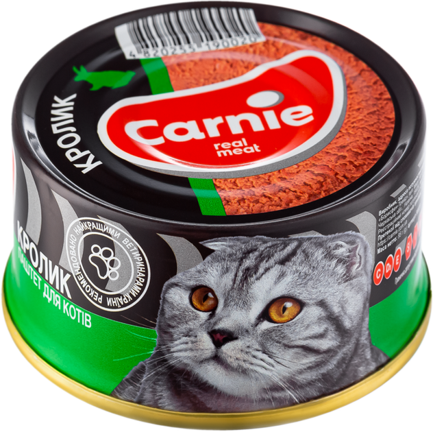 Вологий корм для дорослих котів Carnie паштет м'ясний 95 г, з кроликом