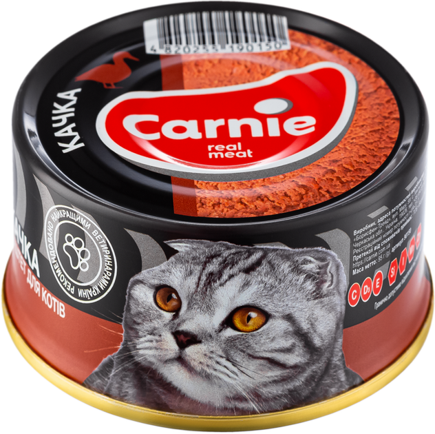 Вологий корм для дорослих котів Carnie паштет м'ясний 90 г, з качкою