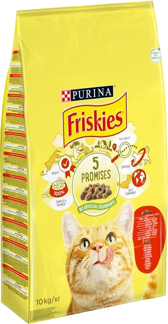 Сухий корм для дорослих котів Purina Friskies з яловичиною, куркою та овочами 10 кг (5997204569004)