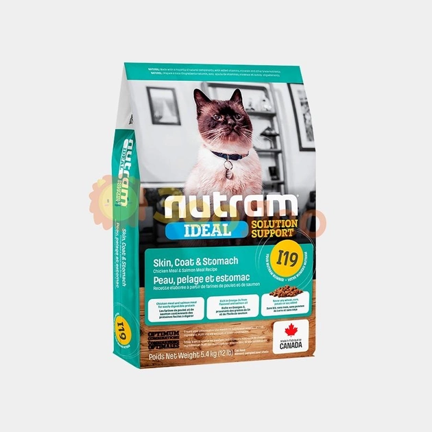 Сухий корм для котів I19 Nutram Ideal Solution Support Sensetive Coat, Skin, Stomach Cat Food, з проблемами шкіри, шерсті або шлунку, рецепт з куркою і лососем, 1.13 кг