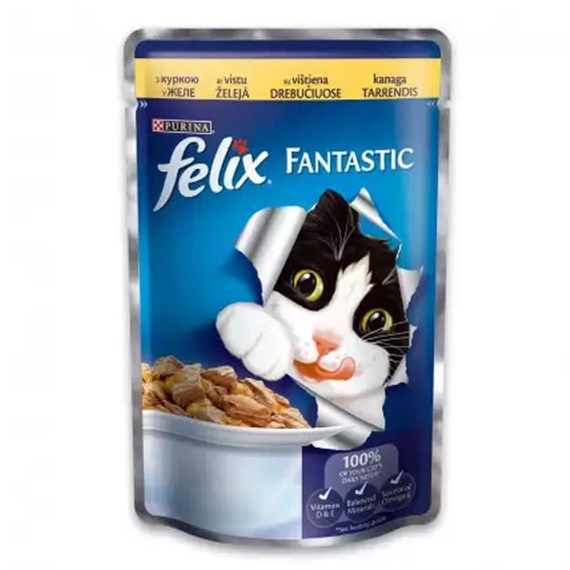 Вологий корм для кішок Felix з куркою в желе 100г