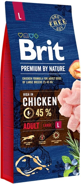 Сухий корм для дорослих собак великих порід Brit Premium Dog Adult L з куркою 15 кг