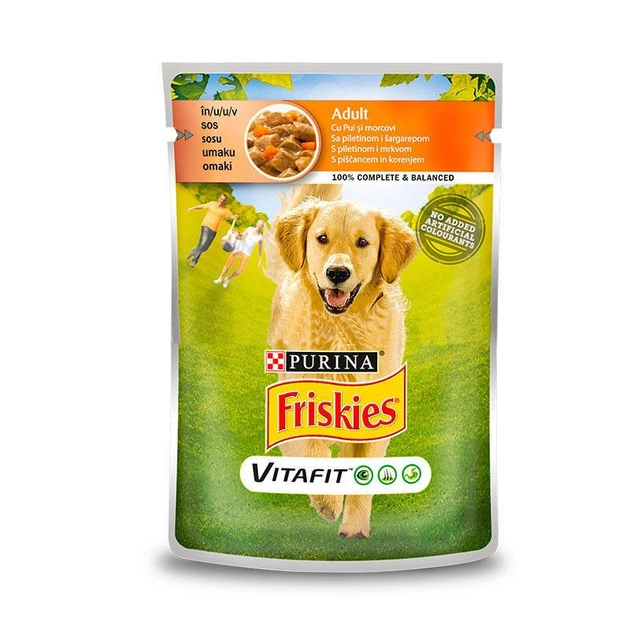 Вологий корм Friskies консерви для собак з куркою та морквою в підливі 100г Пауч 800847