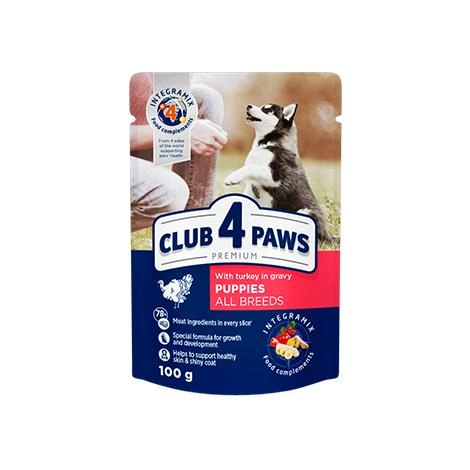 Клуб 4 лапи CLUB 4 PAWS Преміум для цуценят "З індичкою в соусі". Повнораціонний консервований корм 0,1 кг