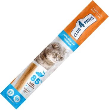 Упаковка ласощів для кішок Club 4 Paws Premium м'ясна паличка з лососем та тріскою 0.005 кг x 50 шт (4820215366212)