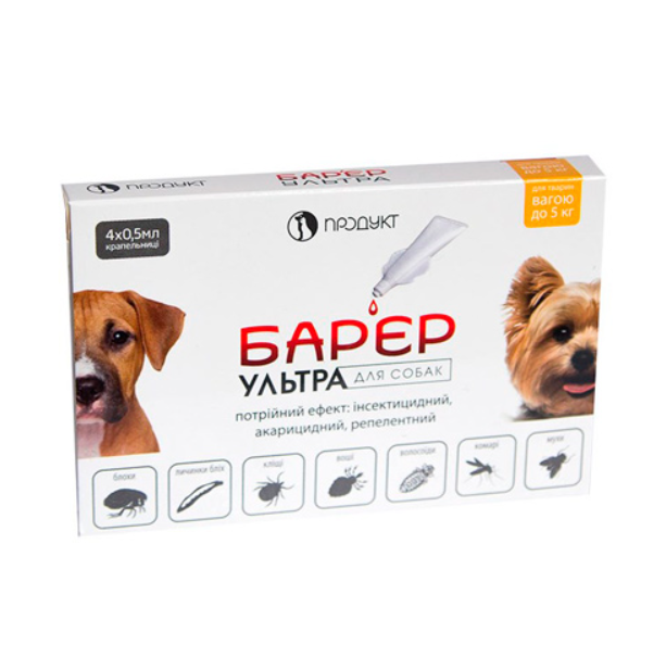 Бар'єр-УЛЬТРА краплі на холку для собак вагою до 5 кг