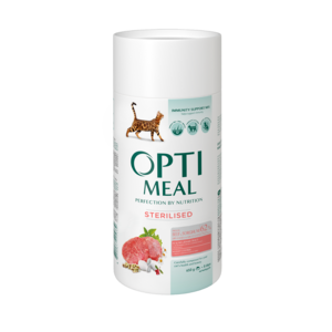 Сухий корм для стерилізованих кішок та кастрованих котів OPTIMEAL з високим вмістом яловичини та сорго, 10 кг