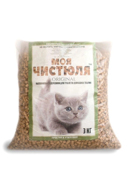 Наповнювач туалетів Моя Чистюля з деревини для котів 3кг
